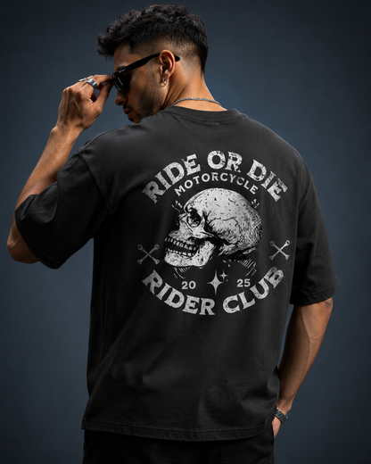 Ride Or Die Motorcycle Skull Oversized T-Shirt – Vintage Biker Club Graphic Tee|WILDWOOD