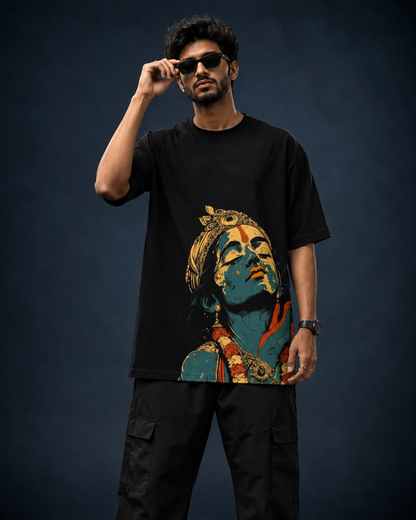 Lord Krishna Graphic Oversized T-Shirt | Premium Black Streetwear Tee|Unisex|Wildwood