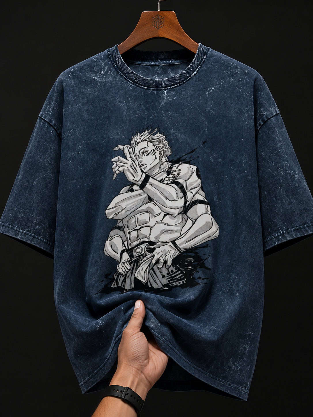 Premium Acid Wash Anime Oversized T-Shirt Featuring Sukuna | Unisex Graphic Tee