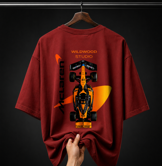 Wildwood Studio Racing Car Oversized Tee – Unisex Maroon