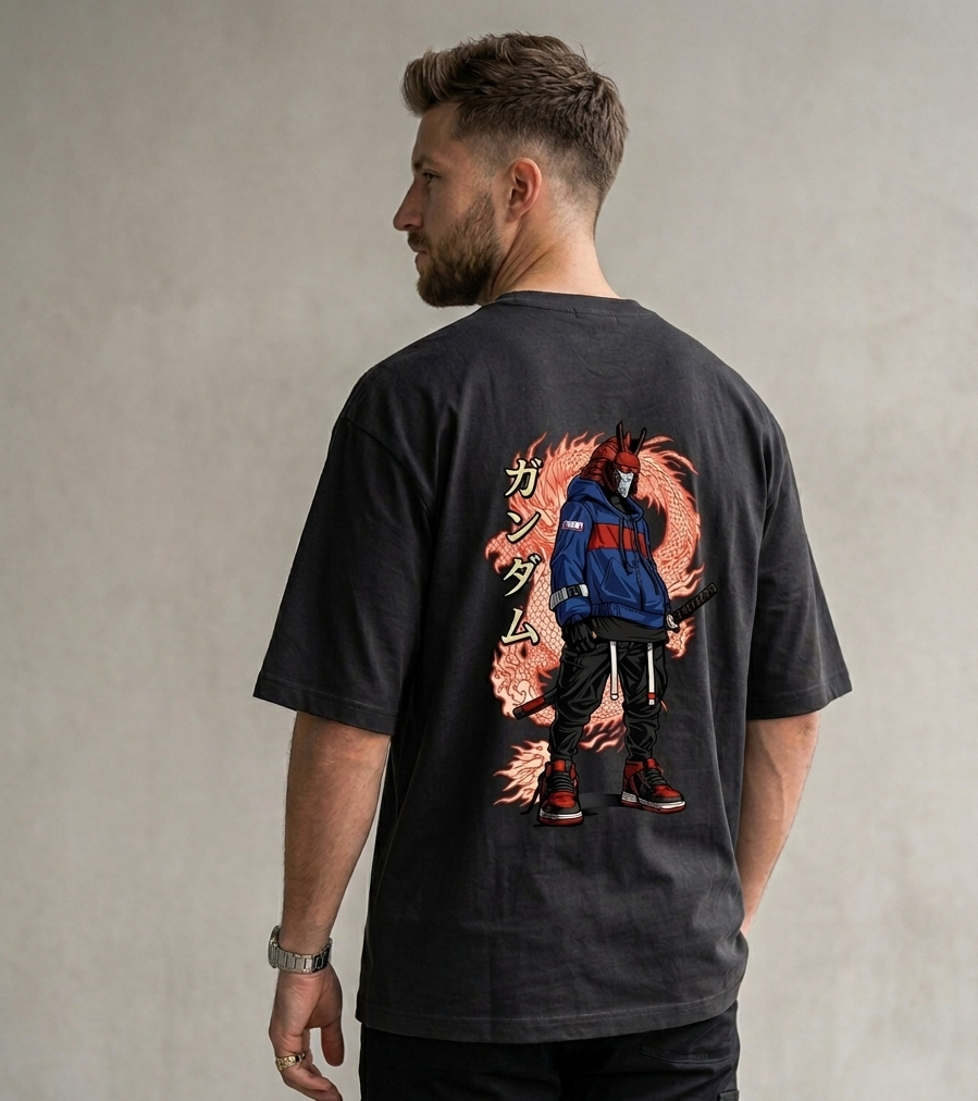 Oversized Neon Dragon and Mecha-Samurai Classic T-Shirt(unisex)