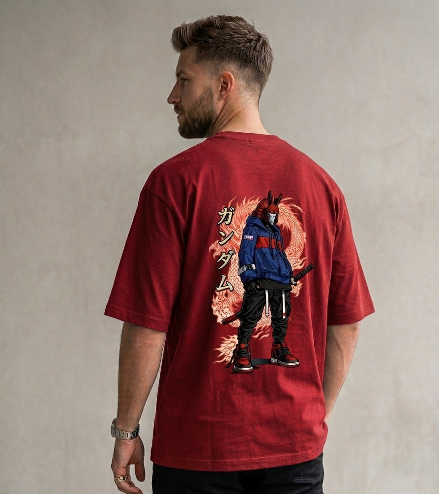 Oversized Neon Dragon and Mecha-Samurai Classic T-Shirt(unisex)