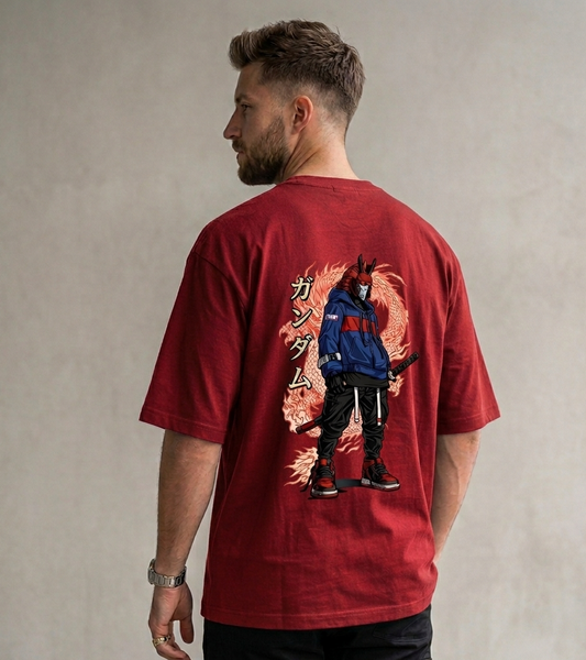 Oversized Neon Dragon and Mecha-Samurai Classic T-Shirt(unisex)