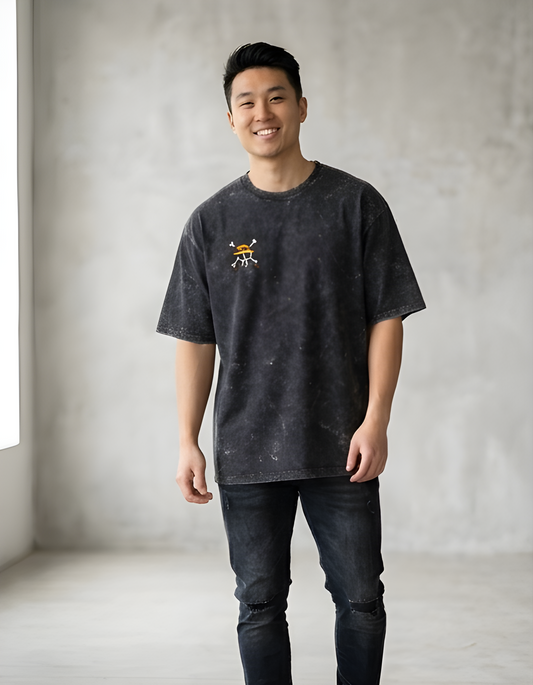 Acid Washed Oversized Tee(UNISEX)-Luffy skull