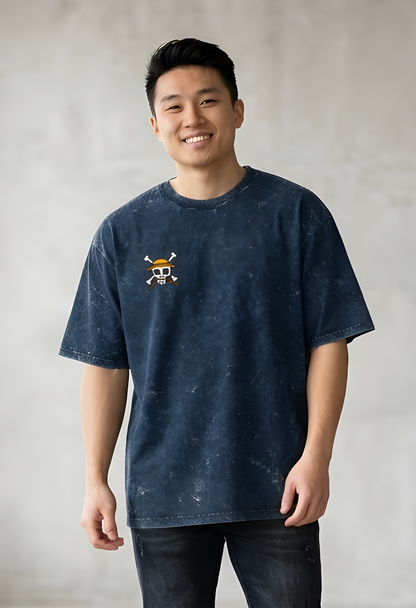 Acid Washed Oversized Tee(UNISEX)-Luffy skull