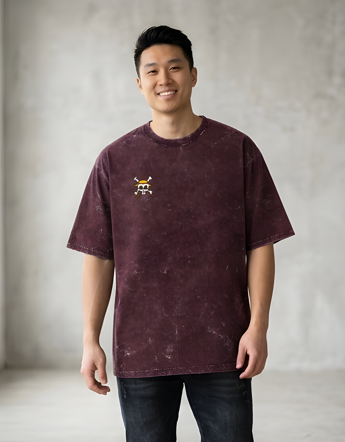 Acid Washed Oversized Tee(UNISEX)-Luffy skull